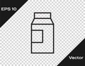 Black line Paper package for milk icon isolated on transparent background. Milk packet sign. Vector Royalty Free Stock Photo