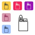 Black line Paper shopping bag and food icon isolated on white background. Food store, supermarket. Set icons in color Royalty Free Stock Photo