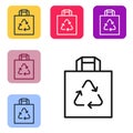 Black line Paper shopping bag with recycle icon isolated on white background. Bag with recycling symbol. Set icons in Royalty Free Stock Photo