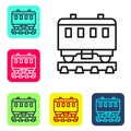 Black line Passenger train cars icon isolated on white background. Railway carriage. Set icons in color square buttons Royalty Free Stock Photo