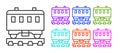 Black line Passenger train cars icon isolated on white background. Railway carriage. Set icons colorful. Vector Royalty Free Stock Photo