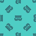 Black line Passenger train cars toy icon isolated seamless pattern on green background. Railway carriage. Vector Royalty Free Stock Photo