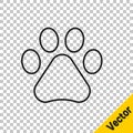 Black line Paw print icon isolated on transparent background. Dog or cat paw print. Animal track. Vector Royalty Free Stock Photo