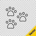 Black line Paw print icon isolated on transparent background. Dog or cat paw print. Animal track. Vector Royalty Free Stock Photo