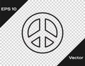 Black line Peace icon isolated on transparent background. Hippie symbol of peace. Vector Illustration