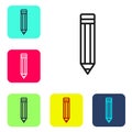 Black line Pencil icon isolated on white background. Drawing and educational tools. School office symbol. Set icons in Royalty Free Stock Photo