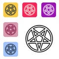 Black line Pentagram in a circle icon isolated on white background. Magic occult star symbol. Set icons in color square Royalty Free Stock Photo