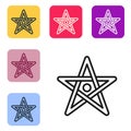 Black line Pentagram icon isolated on white background. Magic occult star symbol. Set icons in color square buttons Royalty Free Stock Photo