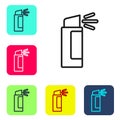 Black line Pepper spray icon isolated on white background. OC gas. Capsicum self defense aerosol. Set icons in color