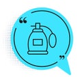 Black line Perfume icon isolated on white background. Blue speech bubble symbol. Vector