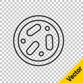 Black line Petri dish with bacteria icon isolated on transparent background. Vector