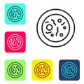 Black line Petri dish with bacteria icon isolated on white background. Set icons in color square buttons. Vector Royalty Free Stock Photo