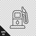 Black line Petrol or gas station icon isolated on transparent background. Car fuel symbol. Gasoline pump. Vector Royalty Free Stock Photo