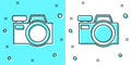 Black line Photo camera icon isolated on green and white background. Foto camera icon. Random dynamic shapes. Vector Royalty Free Stock Photo