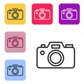 Black line Photo camera icon isolated on white background. Foto camera icon. Set icons in color square buttons. Vector Royalty Free Stock Photo