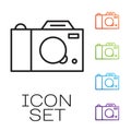 Black line Photo camera icon isolated on white background. Foto camera icon. Set icons colorful. Vector Royalty Free Stock Photo