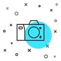 Black line Photo camera icon isolated on white background. Foto camera icon. Random dynamic shapes. Vector Illustration Royalty Free Stock Photo