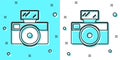 Black line Photo camera with lighting flash icon isolated on green and white background. Foto camera. Digital Royalty Free Stock Photo