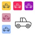 Black line Pickup truck icon isolated on white background. Set icons in color square buttons. Vector Royalty Free Stock Photo