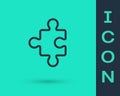 Black line Piece of puzzle icon isolated on green background. Business, marketing, finance, layout, infographics Royalty Free Stock Photo