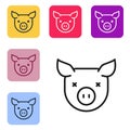 Black line Pig icon isolated on white background. Animal symbol. Set icons in color square buttons. Vector Royalty Free Stock Photo