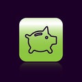 Black line Piggy bank icon isolated on black background. Icon saving or accumulation of money, investment. Green square Royalty Free Stock Photo