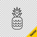 Black line Pineapple tropical fruit icon isolated on transparent background. Vector