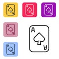 Black line Playing cards icon isolated on white background. Casino gambling. Set icons in color square buttons. Vector Royalty Free Stock Photo