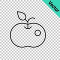 Black line Poison apple icon isolated on transparent background. Poisoned witch apple. Vector