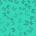 Black line Pommel horse icon isolated seamless pattern on green background. Sports equipment for jumping and gymnastics