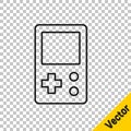 Black line Portable tetris electronic game icon isolated on transparent background. Vintage style pocket brick game