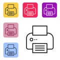 Black line Printer icon isolated on white background. Set icons in color square buttons. Vector