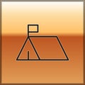 Black line Protest camp icon isolated on gold background. Protesting tent. Vector