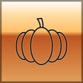 Black line Pumpkin icon isolated on gold background. Happy Halloween party. Vector