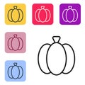 Black line Pumpkin icon isolated on white background. Happy Halloween party. Set icons in color square buttons. Vector Royalty Free Stock Photo