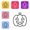 Black line Pumpkin icon isolated on white background. Happy Halloween party. Set icons in color square buttons. Vector Royalty Free Stock Photo