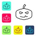 Black line Pumpkin icon isolated on white background. Happy Halloween party. Set icons in color square buttons. Vector Royalty Free Stock Photo