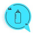 Black line Punching bag icon isolated on white background. Blue speech bubble symbol. Vector Illustration
