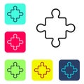 Black line Puzzle pieces toy icon isolated on white background. Set icons in color square buttons. Vector Royalty Free Stock Photo