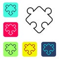 Black line Puzzle pieces toy icon isolated on white background. Set icons in color square buttons. Vector Royalty Free Stock Photo