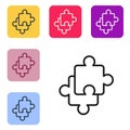 Black line Puzzle pieces toy icon isolated on white background. Set icons in color square buttons. Vector Royalty Free Stock Photo