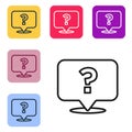 Black line Question mark icon isolated on white background. FAQ sign. Copy files, chat speech bubble and chart. Set Royalty Free Stock Photo