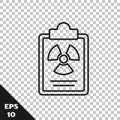 Black line Radiation warning document icon isolated on transparent background. Text file. Vector