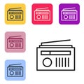Black line Radio with antenna icon isolated on white background. Set icons in color square buttons Royalty Free Stock Photo