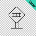 Black line Railroad crossing icon isolated on transparent background. Railway sign. Vector Royalty Free Stock Photo