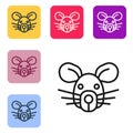 Black line Rat head icon isolated on white background. Mouse sign. Animal symbol. Set icons in color square buttons Royalty Free Stock Photo