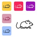 Black line Rat icon isolated on white background. Mouse sign. Animal symbol. Set icons in color square buttons. Vector Royalty Free Stock Photo