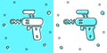 Black line Ray gun icon isolated on green and white background. Laser weapon. Space blaster. Random dynamic shapes