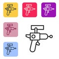 Black line Ray gun icon isolated on white background. Laser weapon. Space blaster. Set icons in color square buttons Royalty Free Stock Photo