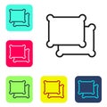 Black line Rectangular pillow icon isolated on white background. Cushion sign. Set icons in color square buttons. Vector